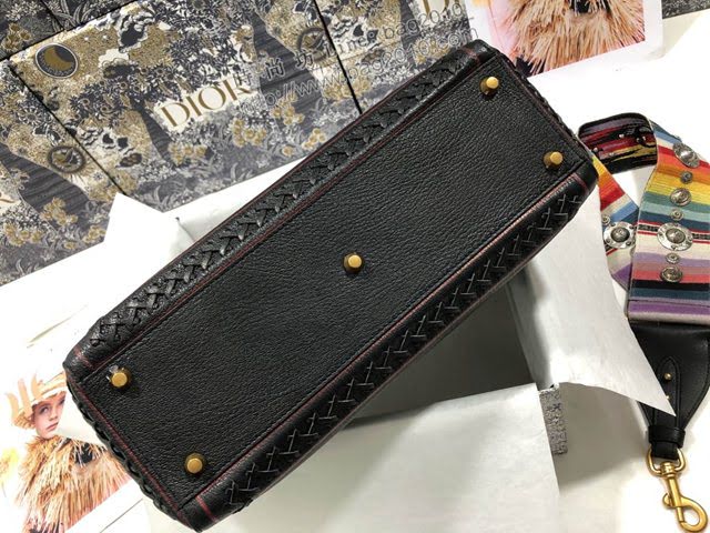 Dior女包 迪奧Lady Dior七格愛心手工縫製編織黑色手袋 Dior手提肩背斜挎包  dfk1824